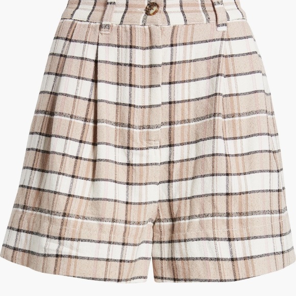 Treasure & Bond Plaid Pleated Cotton Blend Women's Shorts - Picture 5 of 5